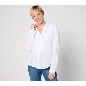 Side Stitch Women's Top Plus Sz 1X Long-Sleeve Button-Front Shirt White A640074
